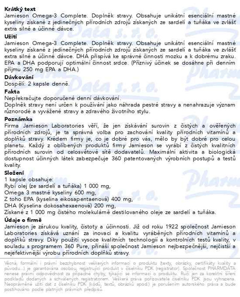Příbalový leták - JAMIESON Omega-3 Complete cps.80