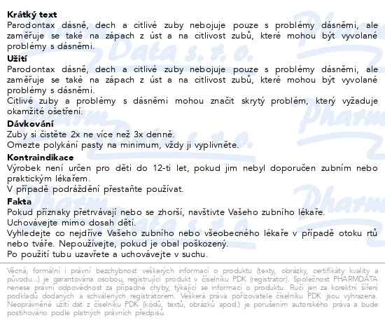 Příbalový leták - Parodontax Dásně + Dech & Citlivé zuby zubní pasta proti zápachu z úst 75ml