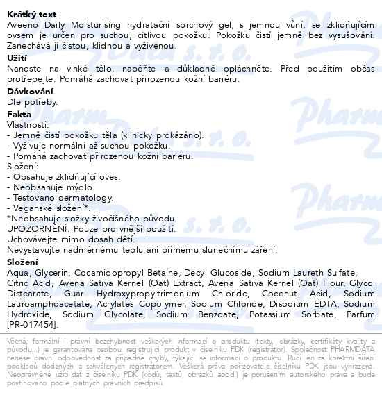 Příbalový leták - Aveeno Daily Moisturising sprchový gel 500ml