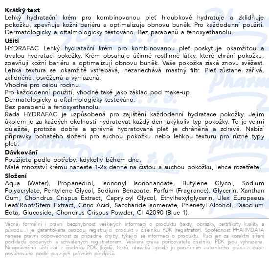 Příbalový leták - HYFAC Hydrafac Lehký hydratační krém pro kombinovanou pleť 40ml