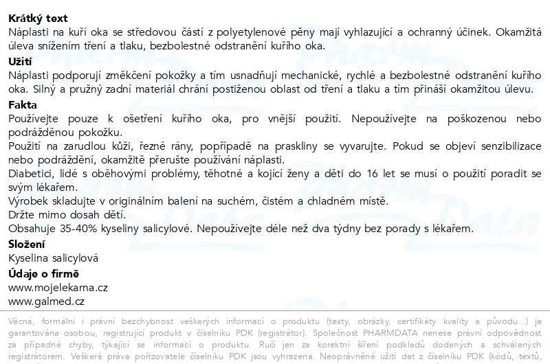 Příbalový leták - Moje lékárna Náplasti na kuří oka 8ks