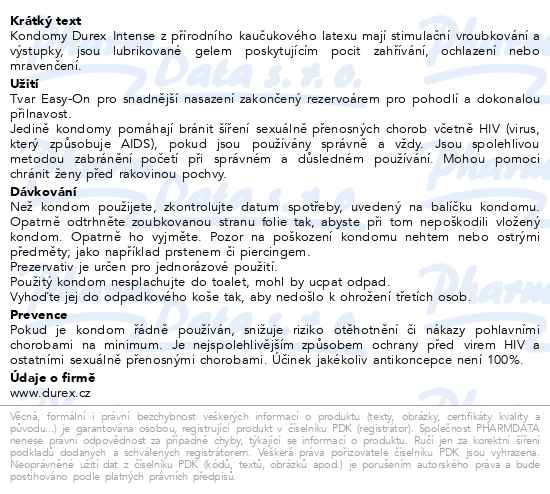 Příbalový leták - DUREX Intense prezervativ 10ks