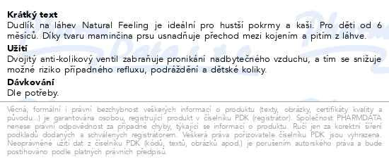 Příbalový leták - CHICCO Dudlík na láhev Natural Feeling silikon na kaši 6m+ 2 ks