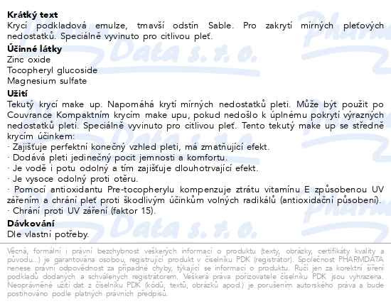 Příbalový leták - AVENE Couvrance Tekutý make-up sable (03) 30ml