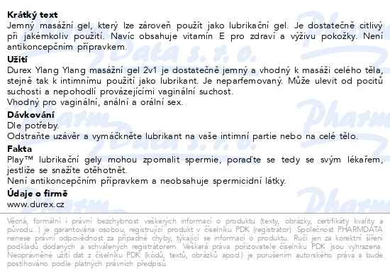 Příbalový leták - DUREX Intimní masážní gel 2v1 Ylang Ylang 200ml