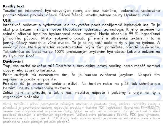 Příbalový leták - Labello Hyaluron Rose balzám na rty 5.2g