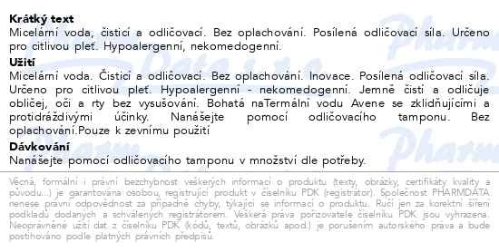 Příbalový leták - AVENE Micelární voda pro všechny typy pleti 200ml