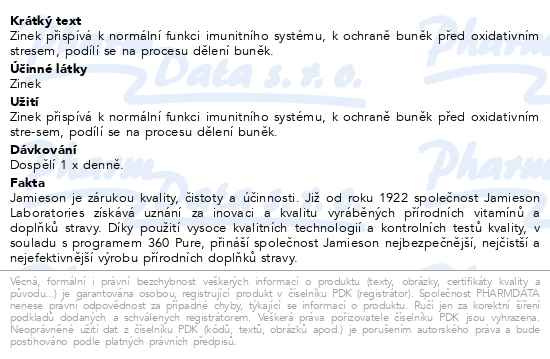 Příbalový leták - JAMIESON Zinek 10mg tbl.100
