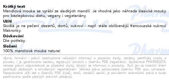 Příbalový leták - Allnature Mandlová mouka natural 500g