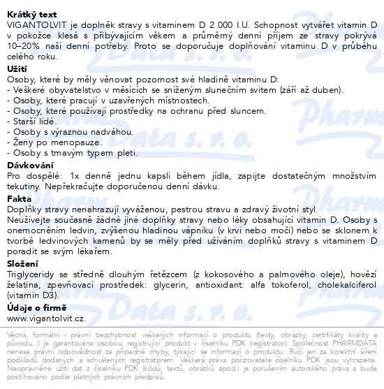 Příbalový leták - Vigantolvit D3 2000 I.U. 60 tobolek