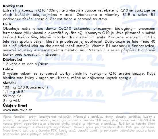 Příbalový leták - NatureVia Koenzym Q10 Cardio 100mg cps.60