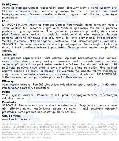 Příbalový leták - LA ROCHE-POSAY ANTHELIOS Correct Medium SPF50+50ml
