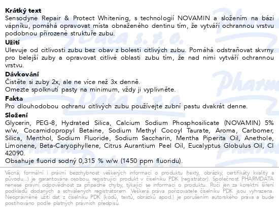 Příbalový leták - Sensodyne Repair & Protect Whitening zubní pasta pro citlivé zuby 75ml
