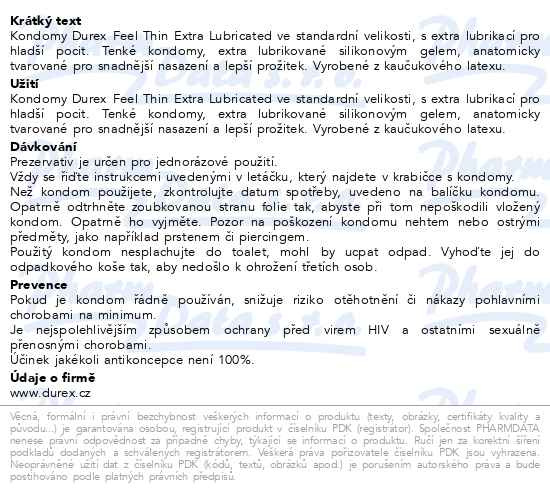 Příbalový leták - Prezervativ DUREX Feel Thin Extra Lubricated 12ks