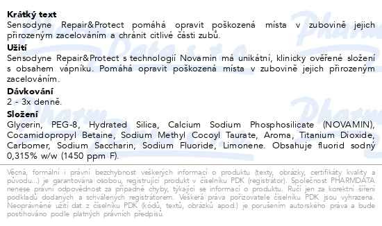 Příbalový leták - Sensodyne Repair & Protect zubní pasta pro citlivé zuby 75ml
