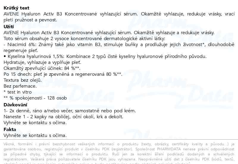 Příbalový leták - AVENE Hyaluron Activ B3 Koncentrované sérum 30ml