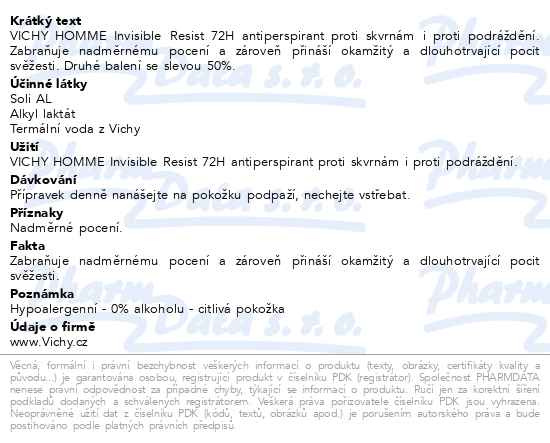 Příbalový leták - VICHY HOMME INVISIBLE Resist Antiperspirant 2x50ml
