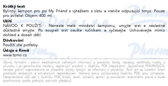 Příbalový leták - My Friend bylinný šampón pro psy 400ml