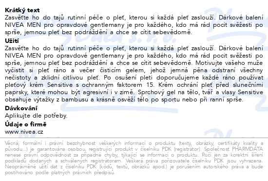 Příbalový leták - NIVEA M.BOX FACE SENSITIVE 24