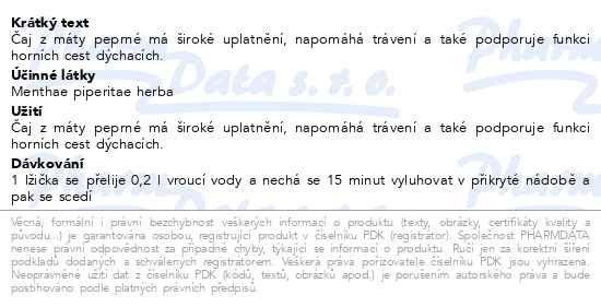 Příbalový leták - HERBEX Máta peprná n.s.20x3g