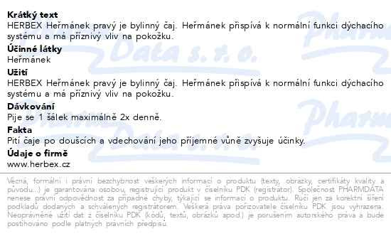 Příbalový leták - HERBEX Heřmánek pravý sypaný 50g