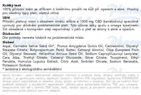 Příbalový leták - Annabis Cremcann Silver Akné 1300mg CBD 30ml