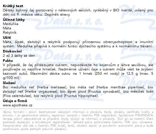 Příbalový leták - Apotheke Dětský čaj BIO na imunitu 20x1.5g