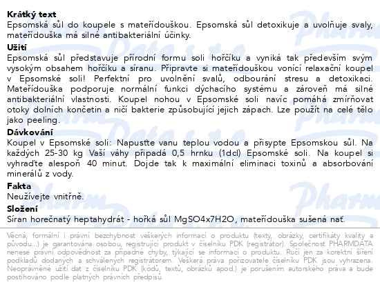 Příbalový leták - Allnature Epsomská sůl Mateřídouška 1000g