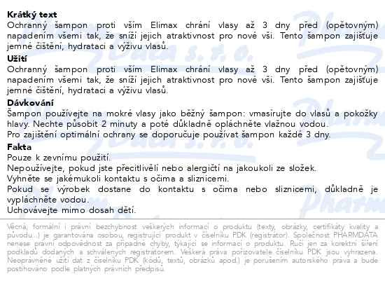 Příbalový leták - Elimax Lice Preventive Shampoo proti vším 200ml