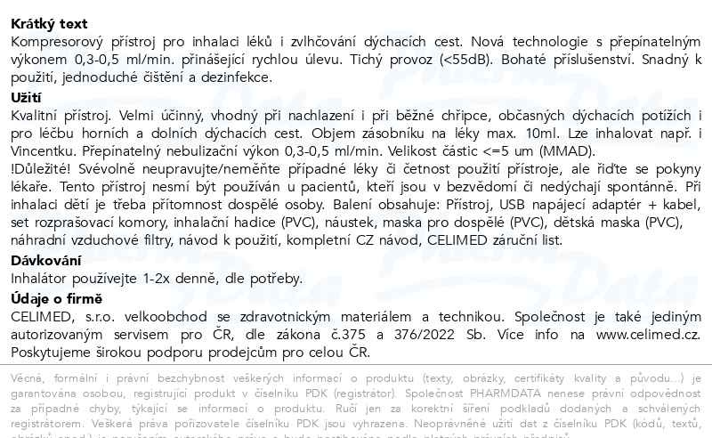 Příbalový leták - Inhalátor kompresorový CELIMED C-715 (NB-216C)