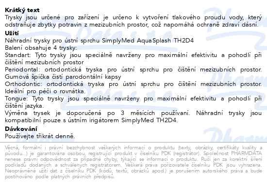 Příbalový leták - SimplyMed Náhr.trysky pro zubní sprchu TH2D4 set 3 ks