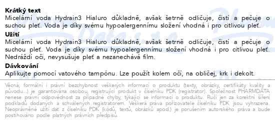 Příbalový leták - Dermedic Hydrain3 Hialuro Micelární voda 200ml