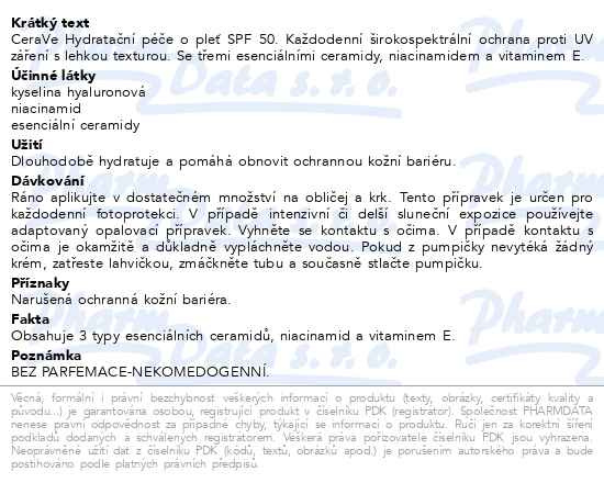 Příbalový leták - CERAVE Hydratační péče o pleť SPF 50 52ml