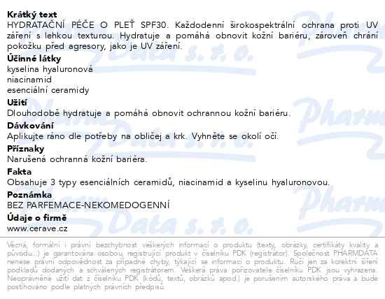 Příbalový leták - CERAVE Hydratační péče o pleť SPF30 52ml
