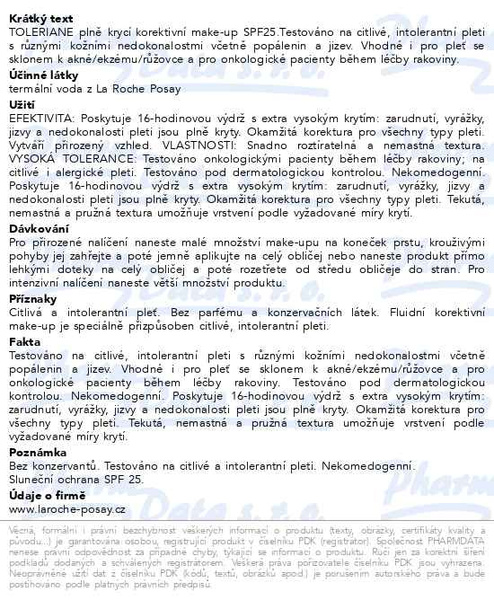 Příbalový leták - LA ROCHE-POSAY TOLERIANE Makeup fluid15 SPF25 30ml