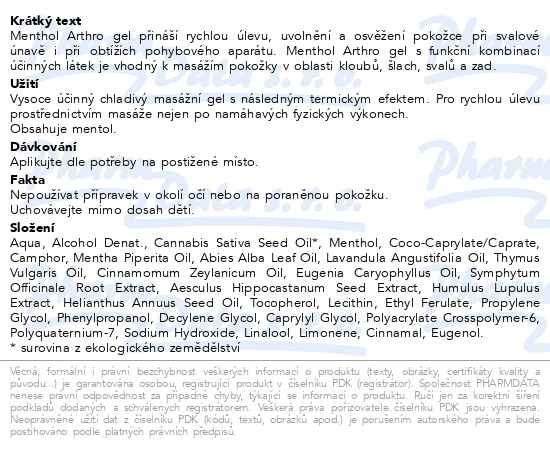 Příbalový leták - Annabis Menthol Ultra Gel konopný masážní gel 90ml
