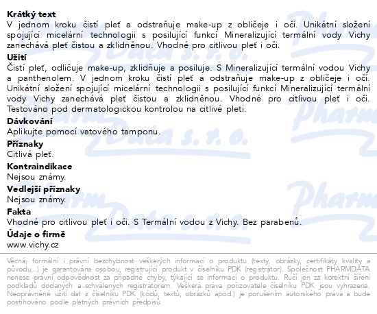 Příbalový leták - VICHY Pureté Thermale Micelární voda sensitive 400ml