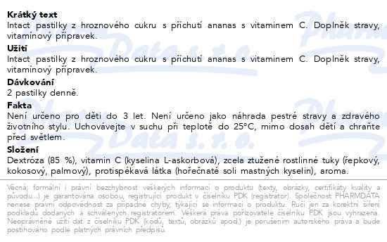 Příbalový leták - Intact rolička hroznový cukr s vitaminem C, ananas 16ks