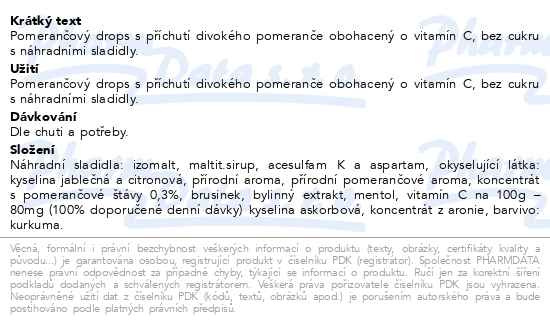 Příbalový leták - Vivil Divoký pomeranč+vitamín C bez cukru 120g