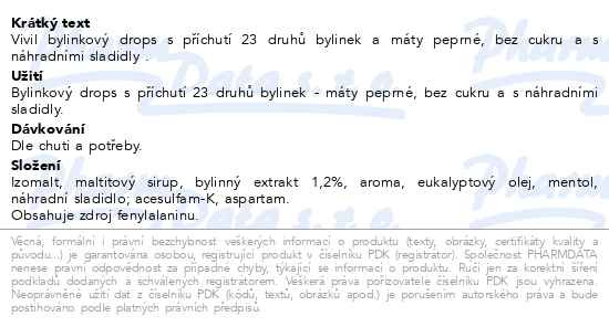 Příbalový leták - Vivil Byliny 23 druhů bez cukru 120g