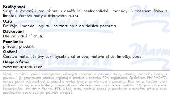 Příbalový leták - Naturprodukt sirup Mojito 250ml
