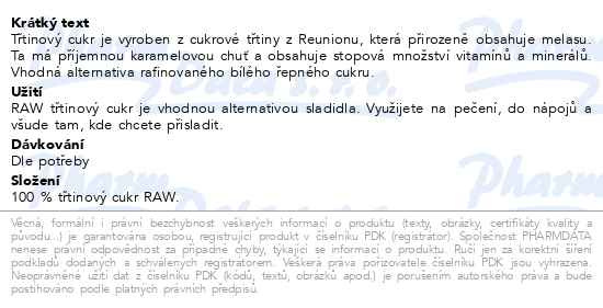 Příbalový leták - Allnature Cukr třtinový nerafinovaný RAW 1000g