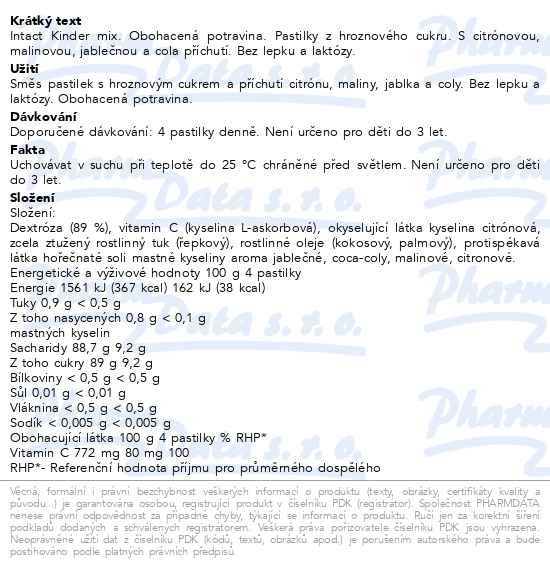 Příbalový leták - Intact hroznový cukr Kinder-Mix 100g