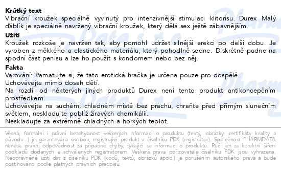 Příbalový leták - DUREX Play Ring kroužek rozkoše