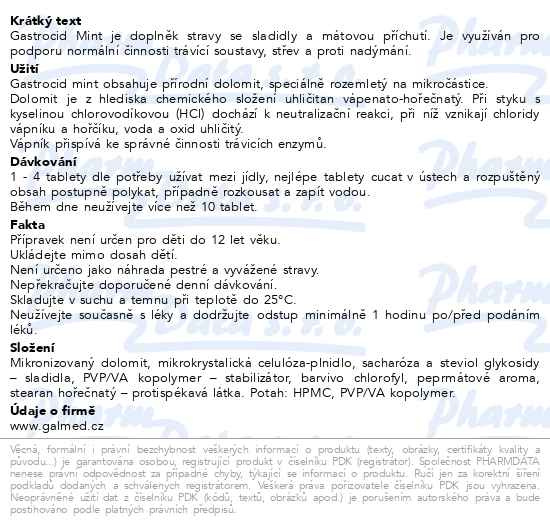 Příbalový leták - Gastrocid Mint Galmed tbl 30