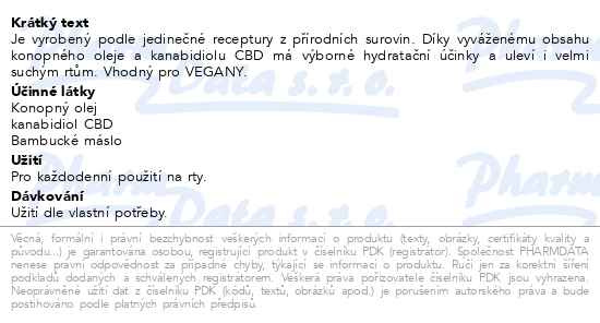 Příbalový leták - Jelení lůj CARE konopný s CBD hydratační 4,5g