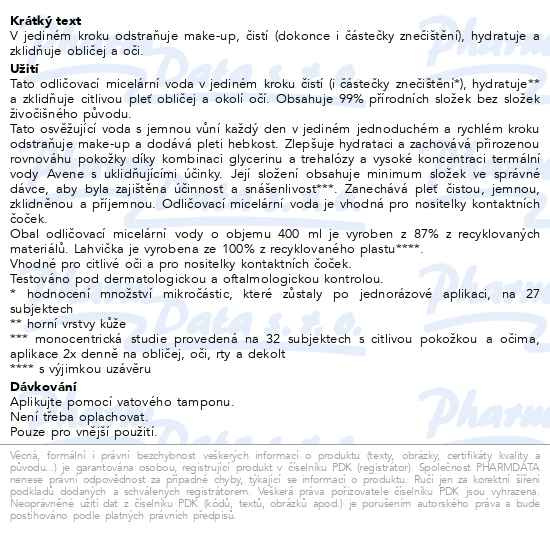Příbalový leták - AVENE Odličovací micelární voda 200ml