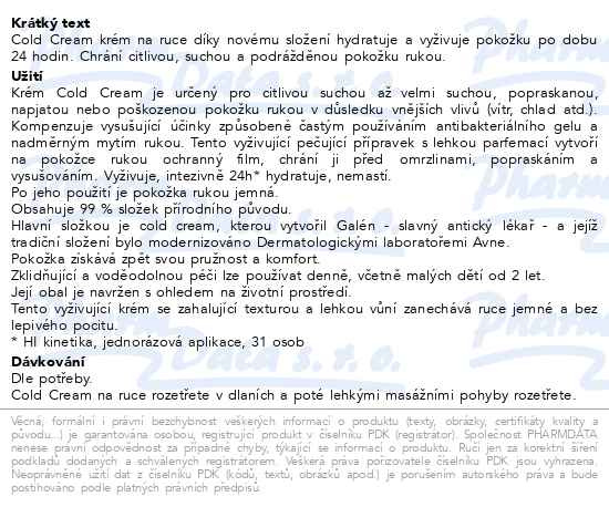 Příbalový leták - AVENE Cold Cream Koncentrovaný krém na ruce 50ml