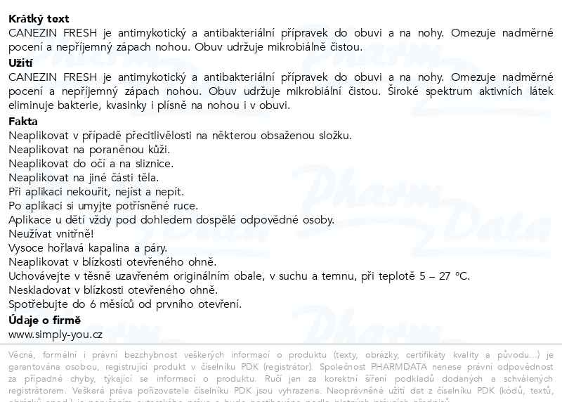 Příbalový leták - CANEZIN FRESH spray 100 ml