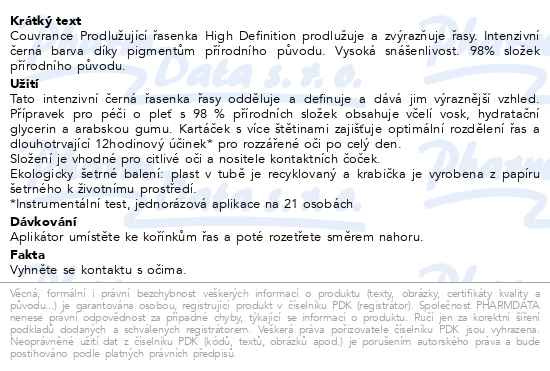 Příbalový leták - AVENE Couvrance řasenka High Definition černá 7ml